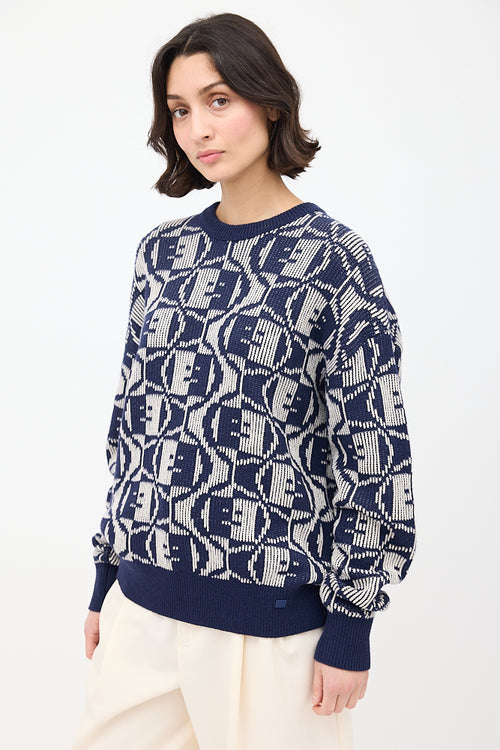 Acne Studios Navy & White Face Logo Intarsia Sweater