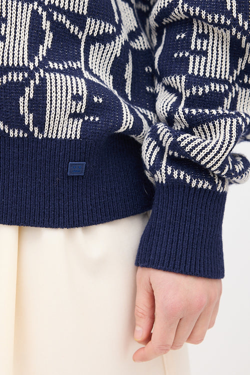 Acne Studios Navy & White Face Logo Intarsia Sweater