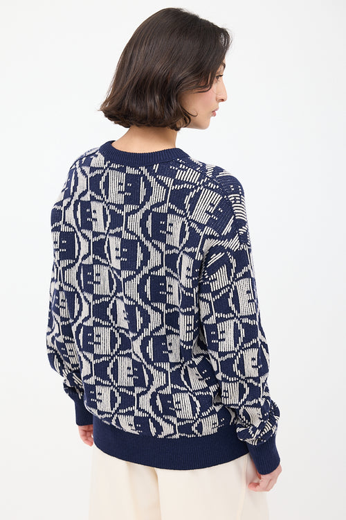 Acne Studios Navy & White Face Logo Intarsia Sweater