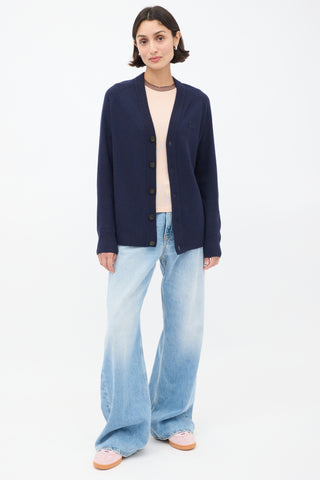 Acne Studios Navy Wool Face Logo Cardigan