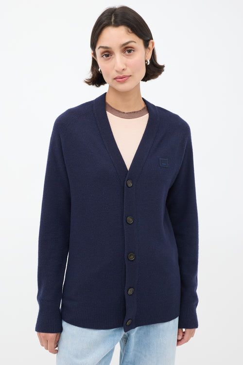 Acne Studios Navy Wool Face Logo Cardigan