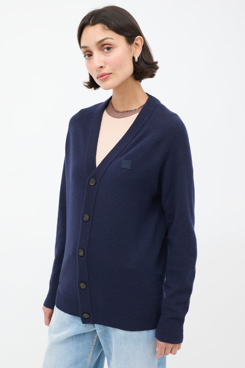 Acne Studios Navy Wool Face Logo Cardigan