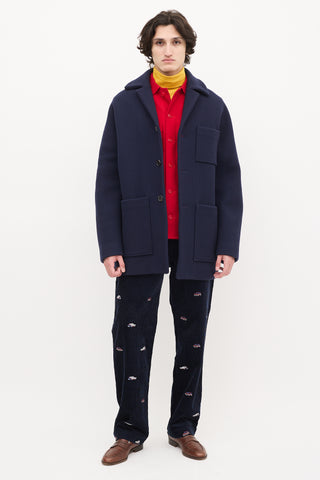 Acne Studios Navy Wool & Nylon Mid Length Coat