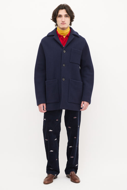 Acne Studios Navy Wool & Nylon Mid Length Coat