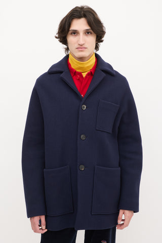 Acne Studios Navy Wool & Nylon Mid Length Coat