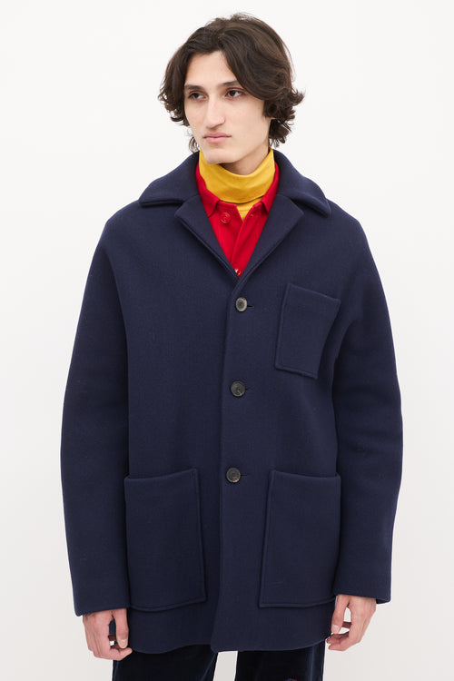 Acne Studios Navy Wool & Nylon Mid Length Coat