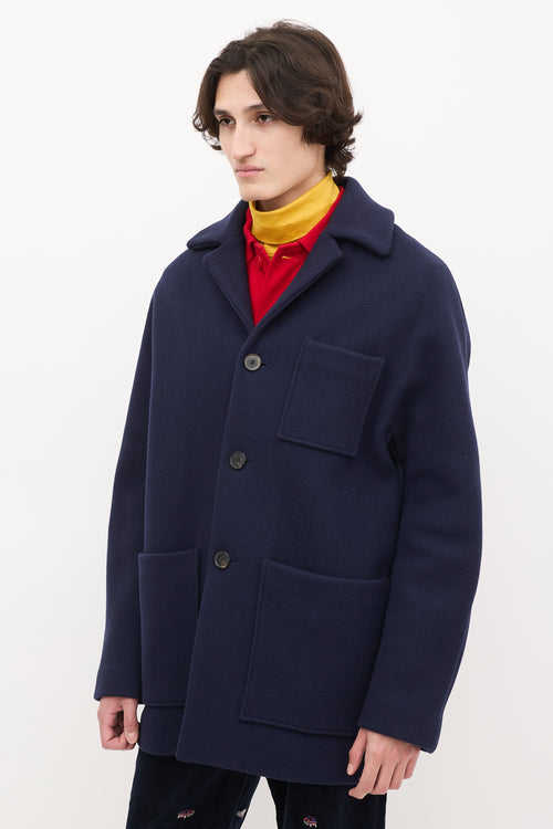 Acne Studios Navy Wool & Nylon Mid Length Coat