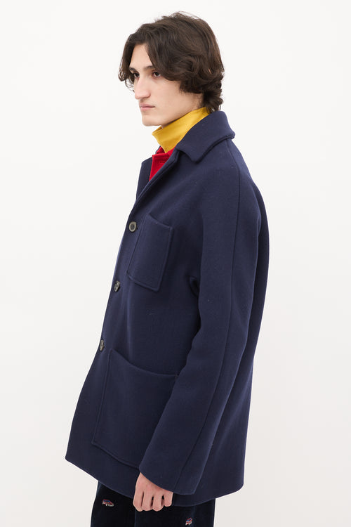 Acne Studios Navy Wool & Nylon Mid Length Coat