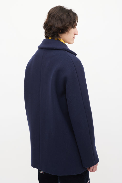 Acne Studios Navy Wool & Nylon Mid Length Coat