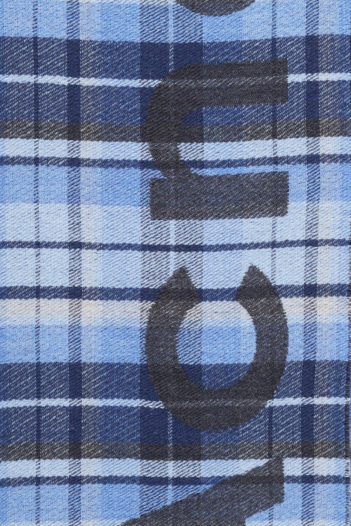 Acne Studios Navy Wool Plaid Logo Scarf