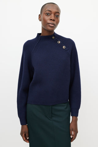 Acne Studios Navy Wool Ribbed Knit Button Sweater