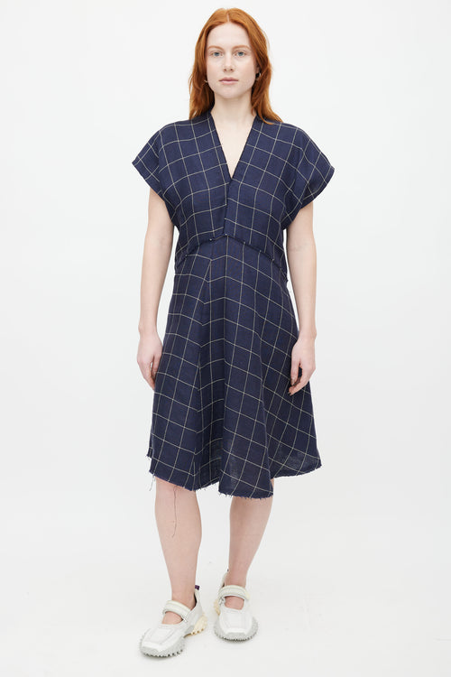 Acne Studios Navy & Cream Plaid Jessia Dress