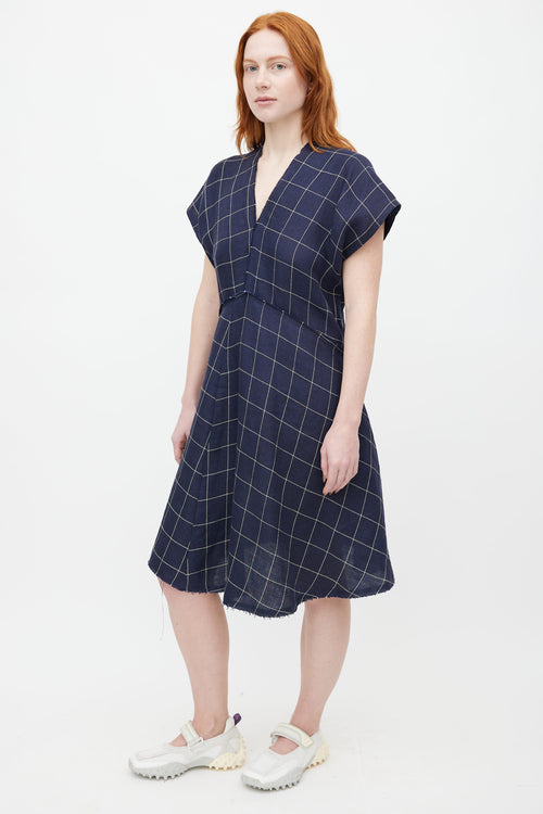 Acne Studios Navy & Cream Plaid Jessia Dress