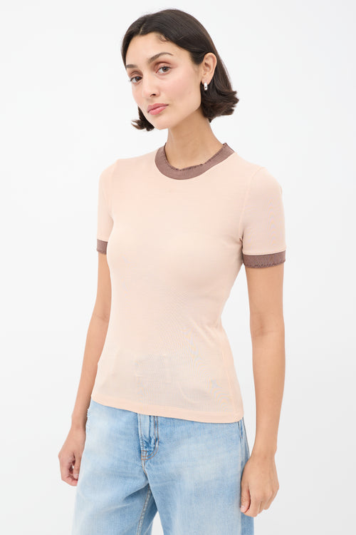 Acne Studios Pink & Brown Distressed Ringer T-Shirt