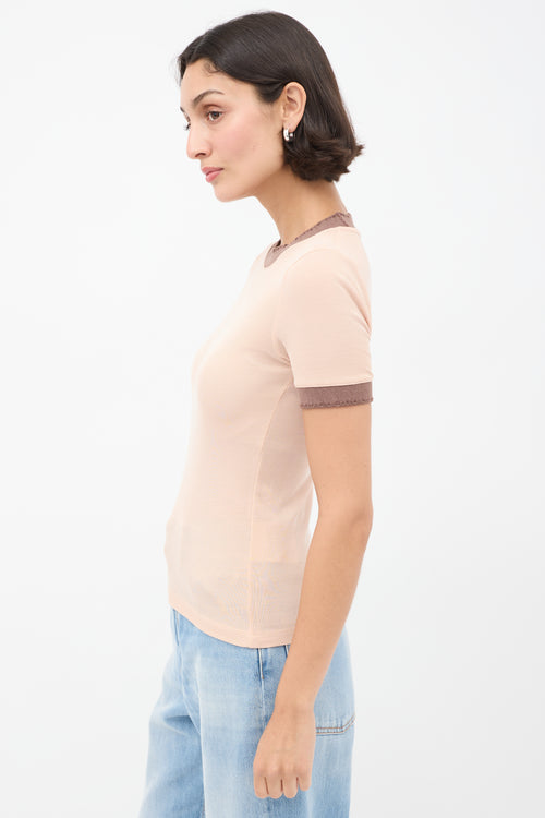 Acne Studios Pink & Brown Distressed Ringer T-Shirt