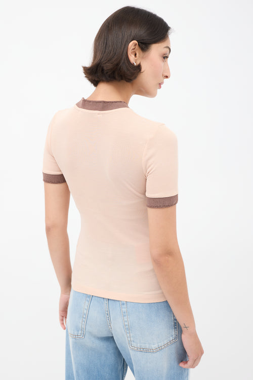 Acne Studios Pink & Brown Distressed Ringer T-Shirt