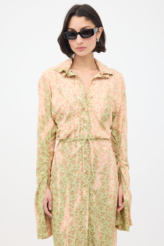 Acne Studios Pink & Green Floral Ruched Midi Dress