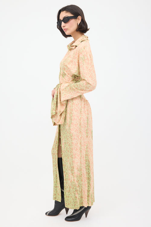 Acne Studios Pink & Green Floral Ruched Midi Dress