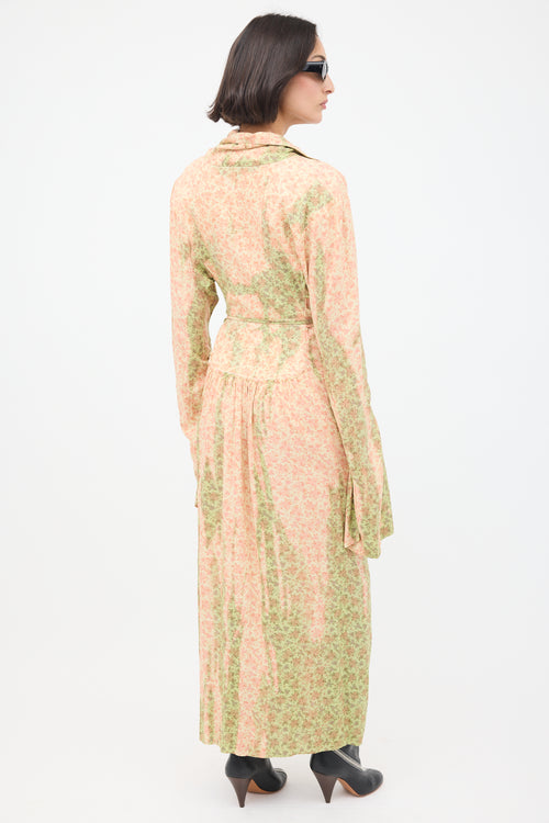 Acne Studios Pink & Green Floral Ruched Midi Dress