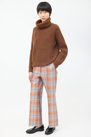 Acne Studios Pink & Light Blue Plaid Wide Leg Trouser