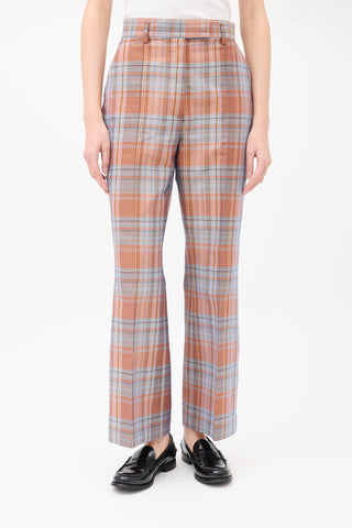 Acne Studios Pink & Light Blue Plaid Wide Leg Trouser