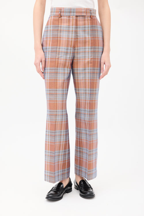 Acne Studios Pink & Light Blue Plaid Wide Leg Trouser