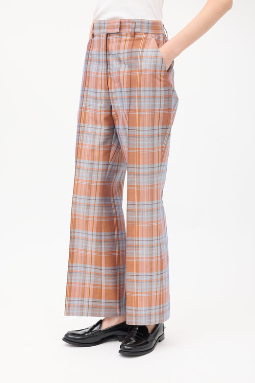 Acne Studios Pink & Light Blue Plaid Wide Leg Trouser