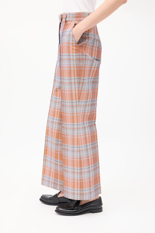 Acne Studios Pink & Light Blue Plaid Wide Leg Trouser