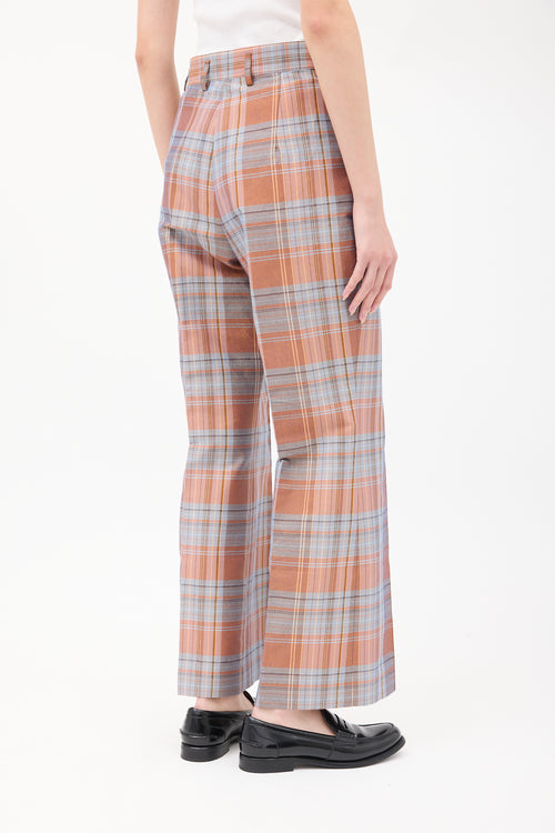 Acne Studios Pink & Light Blue Plaid Wide Leg Trouser