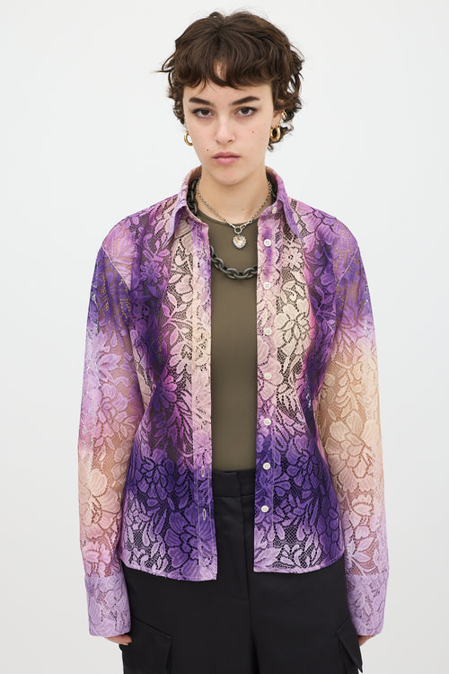 Acne Studios Purple & Beige Gradient Floral Lace Shirt