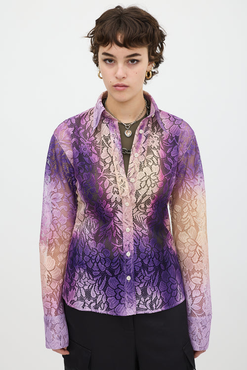 Acne Studios Purple & Beige Gradient Floral Lace Shirt