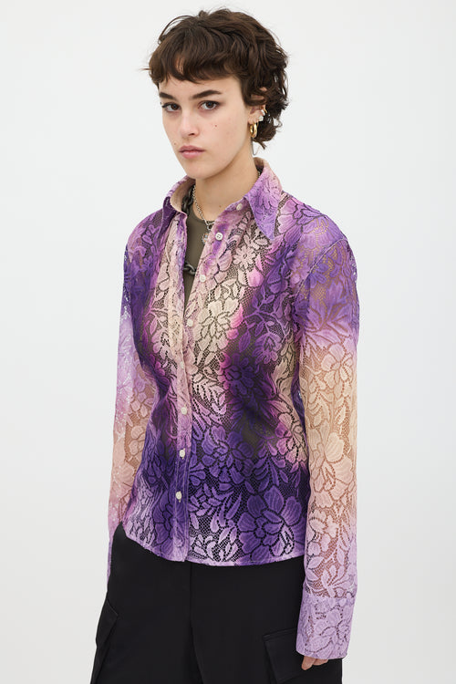 Acne Studios Purple & Beige Gradient Floral Lace Shirt