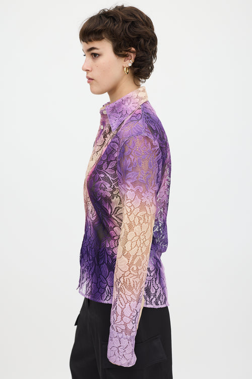 Acne Studios Purple & Beige Gradient Floral Lace Shirt