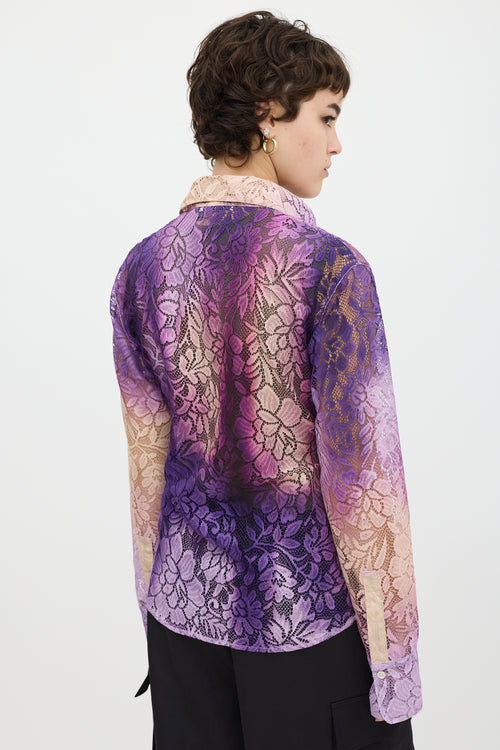 Acne Studios Purple & Beige Gradient Floral Lace Shirt