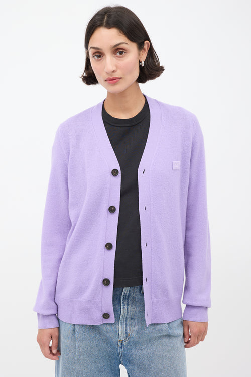 Acne Studios Purple Wool Face Logo Cardigan