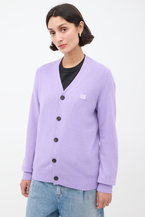 Acne Studios Purple Wool Face Logo Cardigan