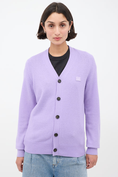 Acne Studios Purple Wool Face Logo Cardigan