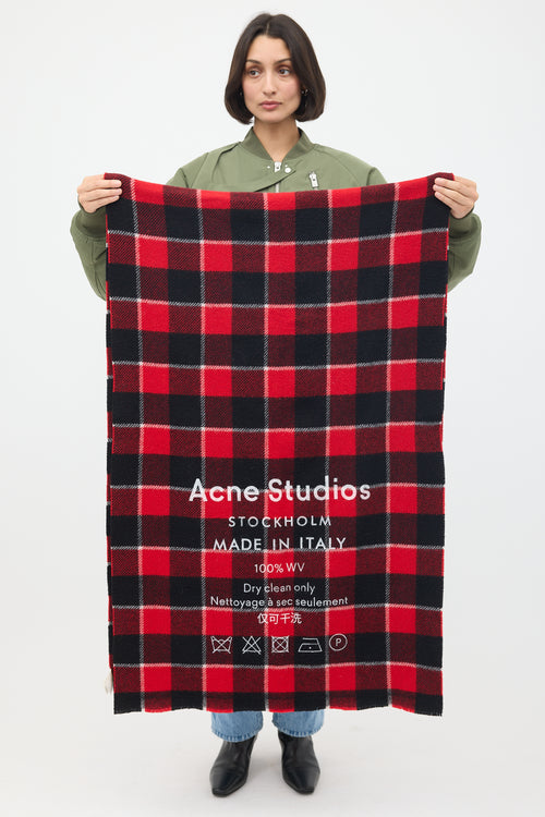 Acne Studios Red & Black Wool Cassiar Check Logo Scarf