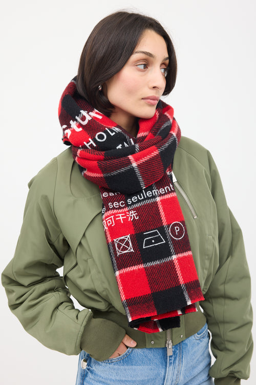 Acne Studios Red & Black Wool Cassiar Check Logo Scarf