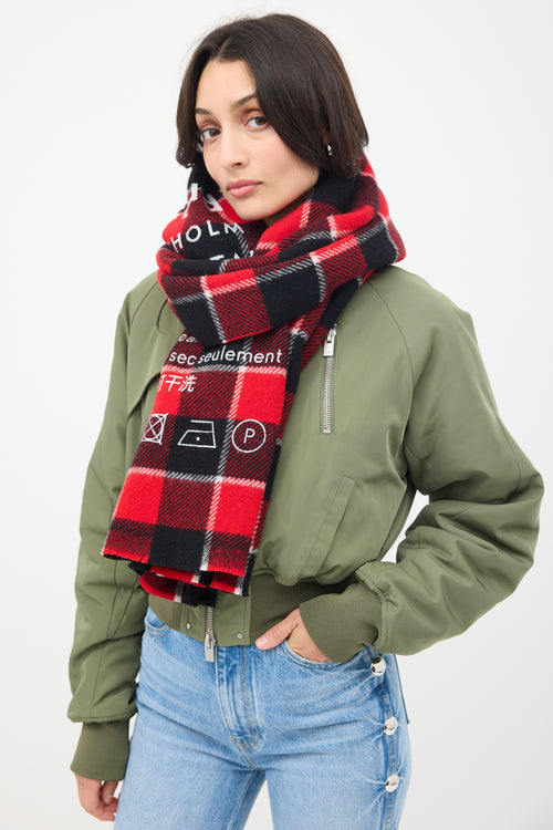 Acne Studios Red & Black Wool Cassiar Check Logo Scarf