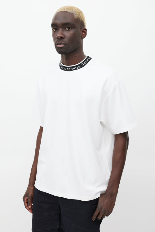 Acne Studios White & Black Logo Neck T-shirt