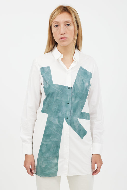 Acne Studios White & Green Cotton Long Sleeve Shirt