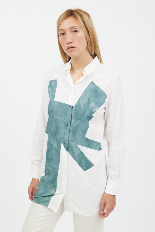 Acne Studios White & Green Cotton Long Sleeve Shirt
