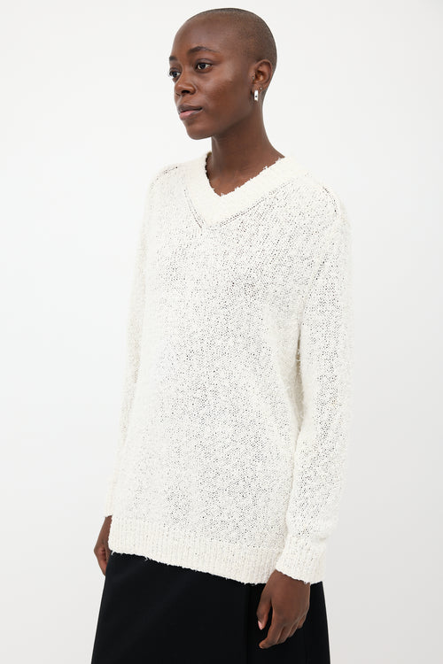 Acne Studios White Textured V-Neck Oversized Sweater