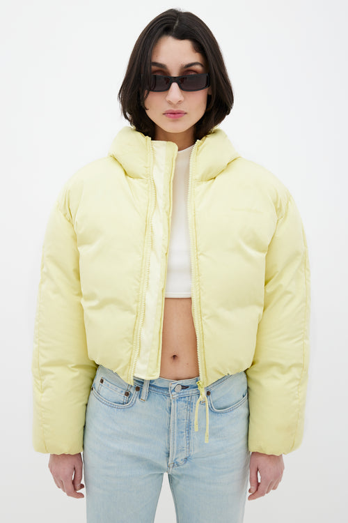 Acne Studios Yellow Hooded Cropped Down Jacket