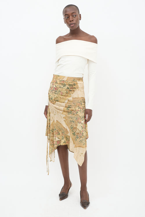 Acne Studios Beige & Multicolour Floral Ruched Skirt