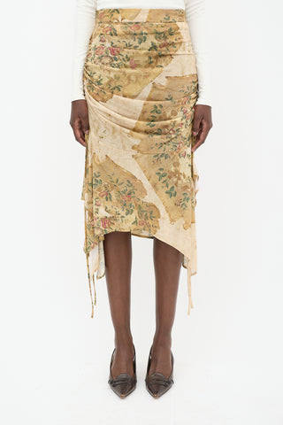 Acne Studios Beige & Multicolour Floral Ruched Skirt