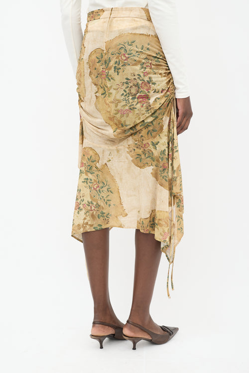 Acne Studios Beige & Multicolour Floral Ruched Skirt