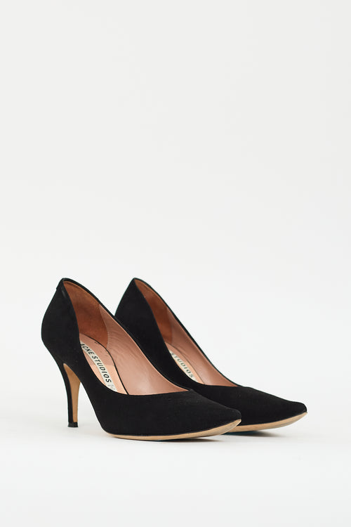 Acne Studios Black Suede Pointed Toe Pump