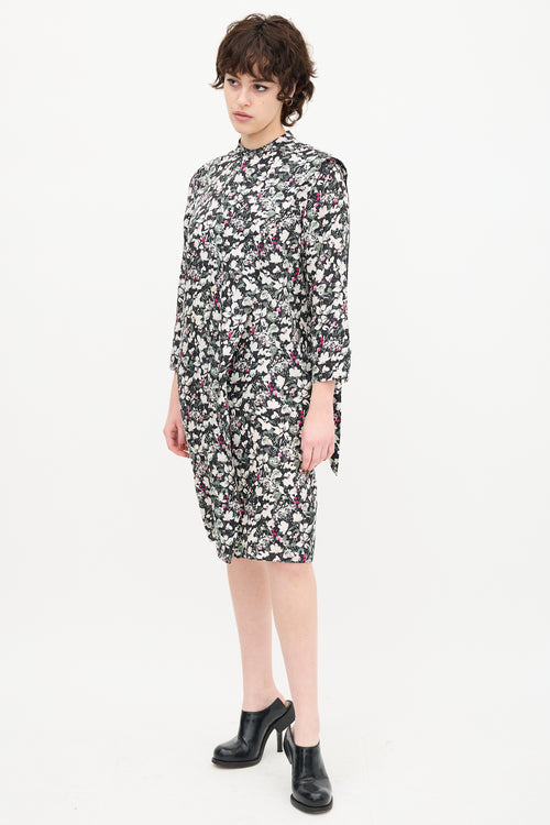 Acne Studios Black & Multi Silk Floral Drape Dress